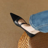 Xajzpa Women Flat Women's Pointed Toe Retro Single Shoes One Word Buckle Round Mary Jane Shoes Ballerina Flats Mujer
