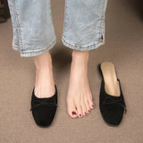 Xajzpa Flats Bow Sandals Summer New Fashion Women Mules Shoes Designer Suede Pointed Toe Slippers Dress Casual Slingback Zapatos Mujer