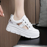 Women's Cutout Design Platform Sneakers, Casual Lace Up Outdoor Shoes, Comfortable Low Top Shoes