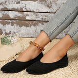 Women's Pointed Toe Flat Shoes, Solid Color Knitted Slip On Shoes, Casual Breathable Ballet Flats