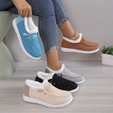 Women's Solid Color Boots, Slip On Round Toe Low-top Velvet Warm Fluffy Non-slip Soft Sole Shoes, Winter Comfy Shoes