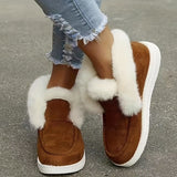 Women's Solid Color Shoes, Slip On Round Toe High-top Velvet Warm Fluffy Soft Sheos, Outdoor Comfy Fuzzy Shoes