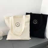 Smiling Face Canvas Tote Bag - Large Capacity, Cute, Shoulder Bag for Travelling, Shopping, Durable and Reusable Handbag