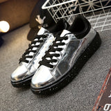 Chic Men's Faux Patent Leather Sneakers - Stylish Low Top with Non-Slip Sole, Comfortable Lace-Up for Outdoor & Everyday Wear