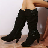 Women's Solid Color Boots, Side Zipper Round Toe Chunky Heel Mid Calf Non-slip Outdoor Boots, Versatile Casual Shoes