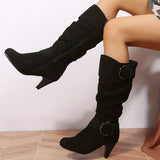 Women's Solid Color Boots, Side Zipper Round Toe Chunky Heel Mid Calf Non-slip Outdoor Boots, Versatile Casual Shoes