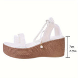 Xajzpa Chic Faux Pearl Wedge Sandals - Open Toe, Ankle Strap, Platform Heel in Solid Color