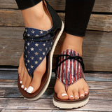 Xajzpa [Vintage Gladiator Sandals] Vintage Style Gladiator Sandals - Striped Independence Day Flat Heel with Zip Closure, Split Toe Design, EVA Sole, Faux Cover Insole & Lining