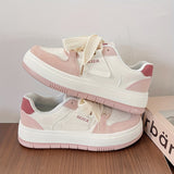 Xajzpa [Comfortable Pink Sneakers with Closure] Chic Pink & White Women's Sneakers - Comfortable, Non-Slip Casual Shoes with Lace-Up Closure and Round Toe Design