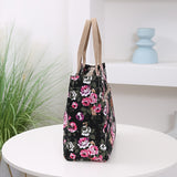 Fashion Floral Print Tote Bag, Portable Canvas Lunch Bag, Women's Casual Handbag For Picnic Travel