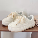 Xajzpa [Comfortable Pink Sneakers with Closure] Chic Pink & White Women's Sneakers - Comfortable, Non-Slip Casual Shoes with Lace-Up Closure and Round Toe Design