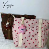 Beautiful Corduroy Strawberry Shoulder Bag Sweet Fresh Versatile Handbag With Academy Style Large