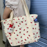 Beautiful Corduroy Strawberry Shoulder Bag Sweet Fresh Versatile Handbag with Academy Style Large Capacity Classroom Tote Bag