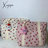 Beautiful Corduroy Strawberry Shoulder Bag Sweet Fresh Versatile Handbag With Academy Style Large