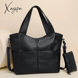 Big Black Shoulder Bags for Women Large Hobo Shopper Sac Solid Color Quality Soft Leather Crossbody Handbag Lady Travel Tote Bag