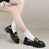 Big Size 36-43 Platform Loafers Metal Chain Women Punk Shoes Thick Sole British Style School Casual