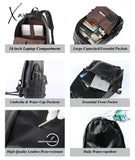 Black Leather Backpack For Men Business Travel Waterproof Daypack Pu 16 Inch Laptop