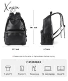 Black Leather Backpack For Men Business Travel Waterproof Daypack Pu 16 Inch Laptop