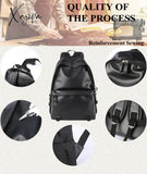 Black Leather Backpack For Men Business Travel Waterproof Daypack Pu 16 Inch Laptop