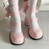 Bow Mary Jane High Heels Women Shoes Dress Lolita Shallow Fashion Sandals New 2024 Spring Designer