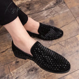 Brand Black Rhinestone Men Dress Shoes Velvet Crystal Luxury Moccasins Men’s Loafers Office