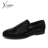 Brand Black Rhinestone Men Dress Shoes Velvet Crystal Luxury Moccasins Men’s Loafers Office