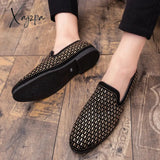 Brand Black Rhinestone Men Dress Shoes Velvet Crystal Luxury Moccasins Men’s Loafers Office