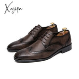 Brogue Formal Shoes Men Dress Leather Fashion Flats Genuine Retro Pointed Toe Oxford Male Footwear