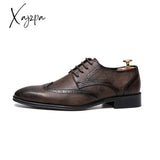 Brogue Formal Shoes Men Dress Leather Fashion Flats Genuine Retro Pointed Toe Oxford Male Footwear