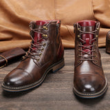 Men's Vintage Style Cap Toe Dress Boots with Side Zippers, Dress Shoes