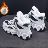 Women's Casual Sneakers, Color-block Thick Sole Chunky Sneakers, Warm Plush Lined Anti-slip Running Shoes