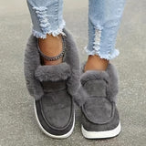 Women's Solid Color Shoes, Slip On Round Toe High-top Velvet Warm Fluffy Soft Sheos, Outdoor Comfy Fuzzy Shoes