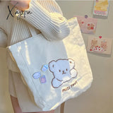 Cartoon Shoulder Bag Women Canvas Large Capacity Cute Shopper Bags Girls Ins Fashion Casual Book