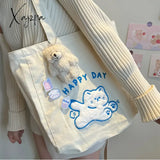 Cartoon Shoulder Bag Women Canvas Large Capacity Cute Shopper Bags Girls Ins Fashion Casual Book