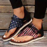 Xajzpa [Vintage Gladiator Sandals] Vintage Style Gladiator Sandals - Striped Independence Day Flat Heel with Zip Closure, Split Toe Design, EVA Sole, Faux Cover Insole & Lining