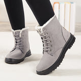 Women's Round Toe Lace Up Boots, Warm Faux Fur Lined Ankle Boots, Women's Footwear