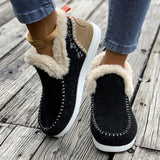 Women's Flat Furry Shoes, Cozy Slip-on Sneakers With Warm Plush Lining, Casual Comfort Shoes For Winter