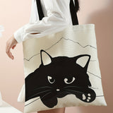 Kawaii Chic Large Capacity Canvas Tote Bag - Stylish Shoulder Bag for Women, Durable & Reusable, Perfect for Casual, Shopping, Travel & Beach - Adorable Cartoon Print