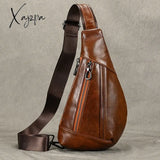 Chest Pack Casual Chest Bag Men Leather Chest Packs Mini Sling Bag Of Male Genuine Leather Crossbody Bag Single Shoulder Men Bag