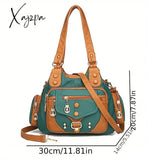 Chic Y2K Contrast Crossbody Shoulder Bag - Rivet Accents Everyday Women’s Hobo Purse