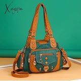 Chic Y2K Contrast Crossbody Shoulder Bag - Rivet Accents Everyday Women’s Hobo Purse