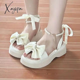 Comfort Shoes for Women Pearl Sandals Suit Female Beige Increasing Height Block Heels All-Match Black Bow 2024 Fashion Chunky Gi