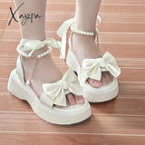 Comfort Shoes For Women Pearl Sandals Suit Female Beige Increasing Height Block Heels All-Match