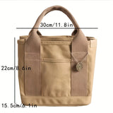 Stylish Solid Color Tote Satchel Bag - Lightweight & Durable Canvas, Versatile Multifunction Design with Secure Button Closure - Perfect for Work and Everyday Use