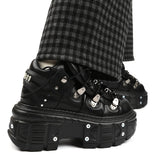 Xajzpa [Punk Shoes] Metallic Punk Shoes | Women Casual Platform, Men's Combat Sneakers, Metal Decor Rock Motorcycle Flats, Cross Tied Sneakers For Girls