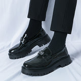 Xajzpa Men'S Black Soft Patent Platform Chunky Heel Loafers Fashion Tassel Business Casual Formal Work Shoes Non-Slip Lug Sole Slip-On Penny Loafers