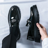Xajzpa Men'S Black Soft Patent Platform Chunky Heel Loafers Fashion Tassel Business Casual Formal Work Shoes Non-Slip Lug Sole Slip-On Penny Loafers