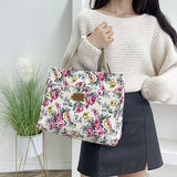 Fashion Floral Print Tote Bag, Portable Canvas Lunch Bag, Women's Casual Handbag For Picnic Travel