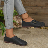 Women's soft sole round toe buckle decoration solid color casual single shoes