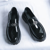 Xajzpa Men'S Black Soft Patent Platform Chunky Heel Loafers Fashion Tassel Business Casual Formal Work Shoes Non-Slip Lug Sole Slip-On Penny Loafers